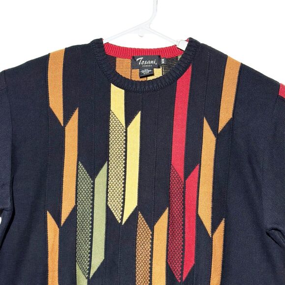Tosani 3D Knit Sweater VTG 90s Y2K Coogi Biggie Style Men’s M 100% Cotton EUC - Picture 2 of 8